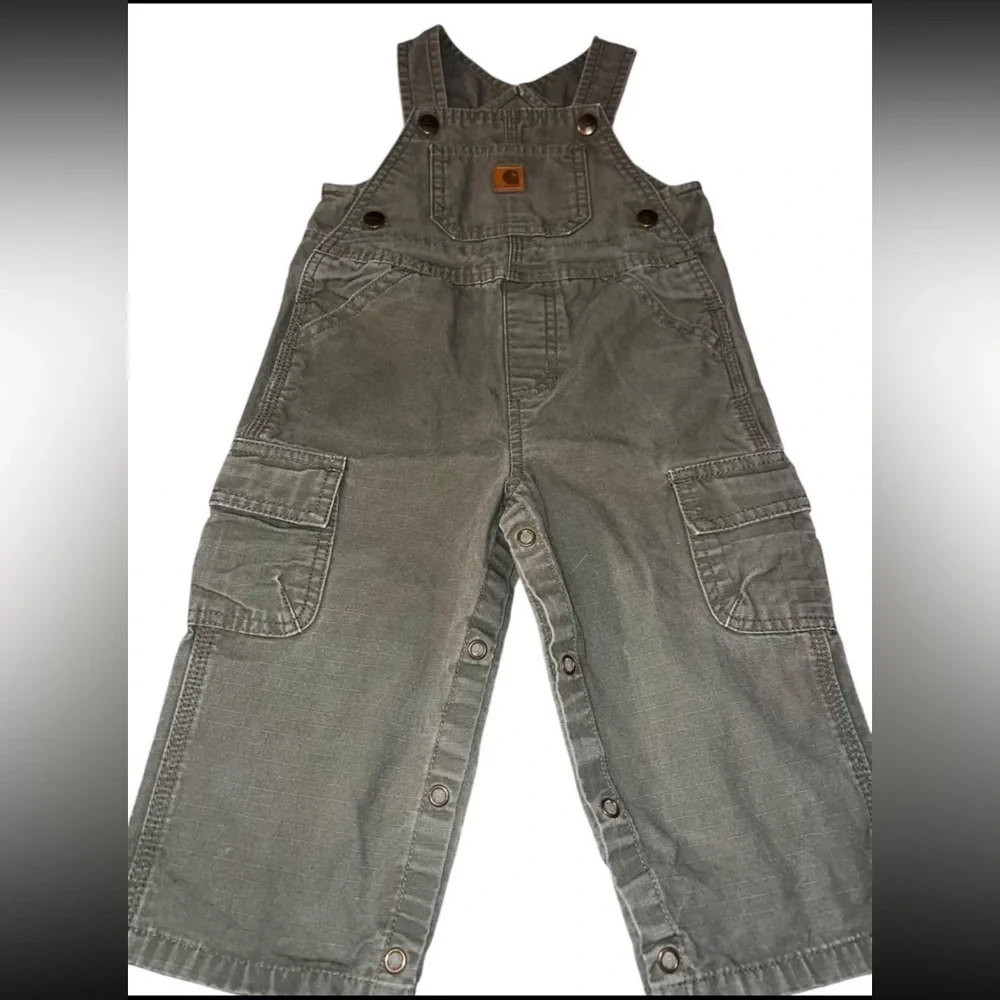 EUC Carhartt Toddler Loose Fit Bib Overall Olive Green 18 month Durable Work - Picture 2 of 6